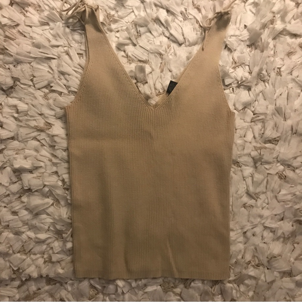 Express Beige Ribbed Tie Strap Tank Top